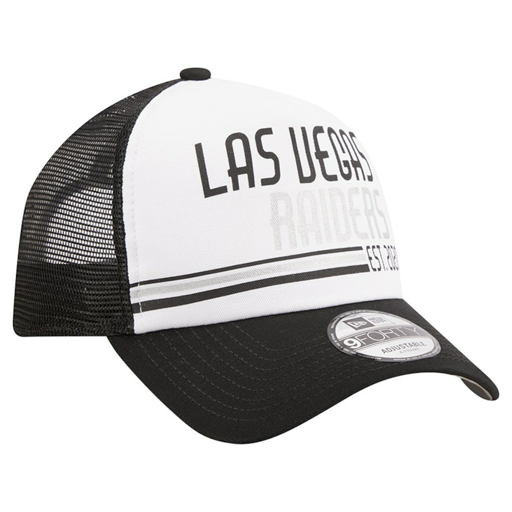 Las Vegas Raiders New Era Stacked A-Frame Trucker 9FORTY Adjustable Hat White/Black