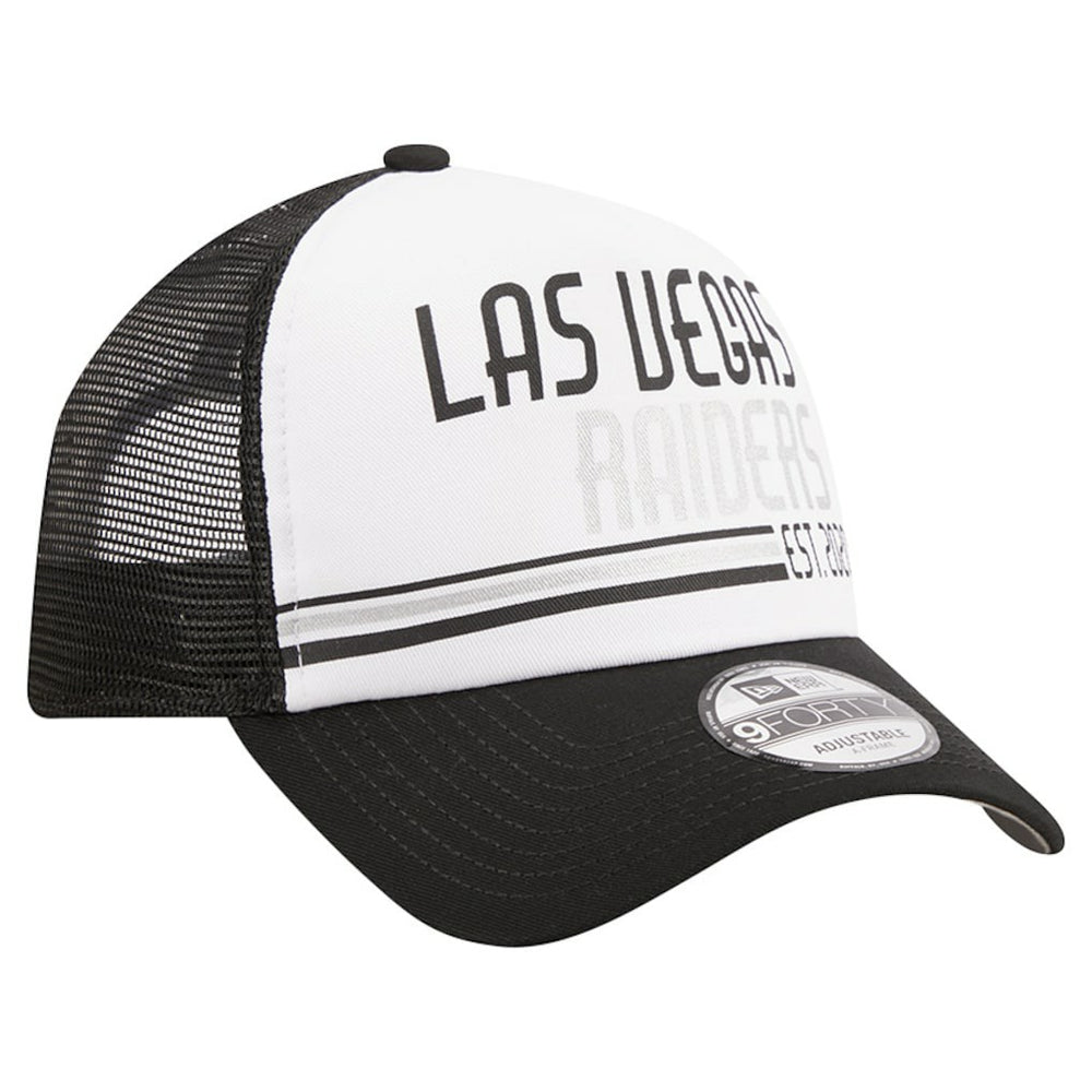 Las Vegas Raiders New Era Stacked A-Frame Trucker 9FORTY Adjustable Hat White/Black