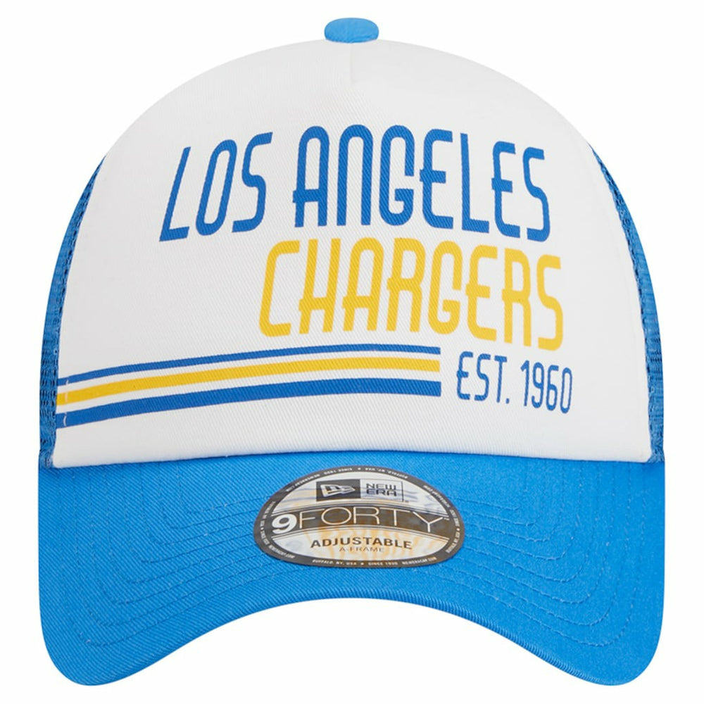 Los Angeles Chargers New Era Stacked A-Frame Trucker 9FORTY Adjustable Hat White/Powder Blue