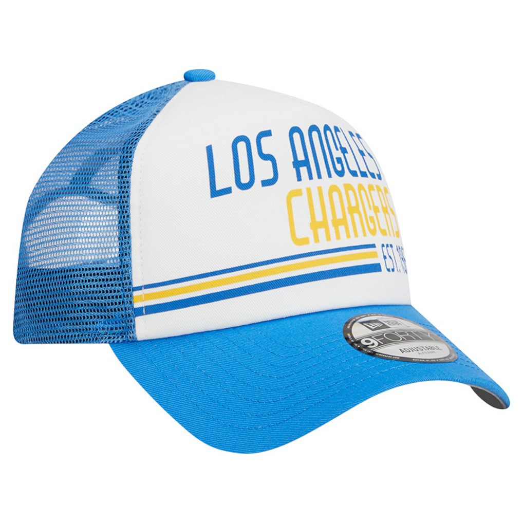 Los Angeles Chargers New Era Stacked A-Frame Trucker 9FORTY Adjustable Hat White/Powder Blue