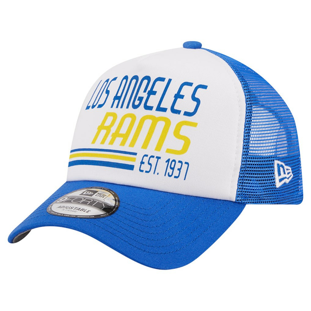 Los Angeles Rams New Era Stacked A-Frame Trucker 9FORTY Adjustable Hat White/Royal