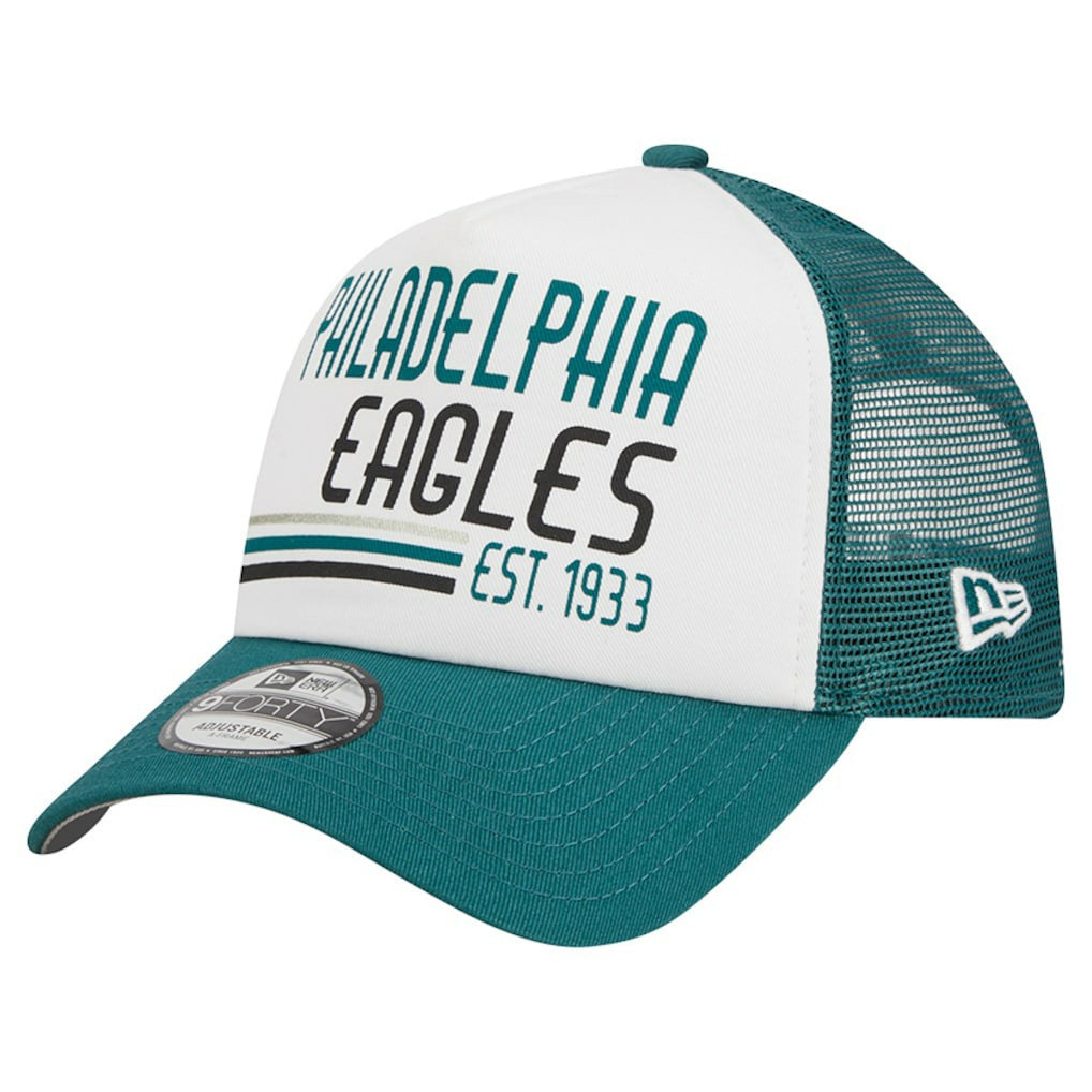 Philadelphia Eagles New Era Stacked A-Frame Trucker 9FORTY Adjustable Hat White/Midnight Green