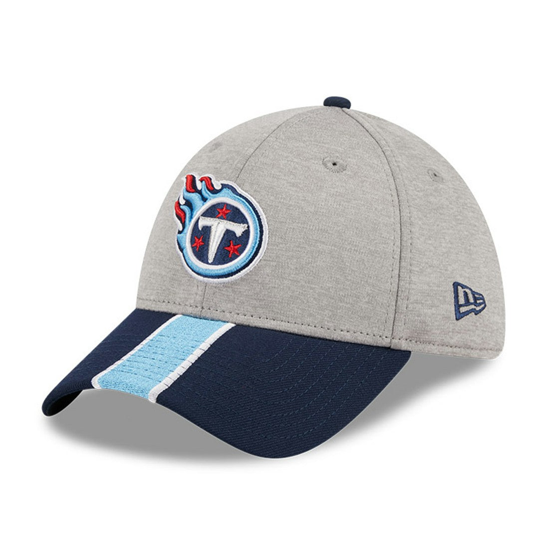 Tennessee Titans New Era Striped 39THIRTY Flex Hat Heather Gray/Navy