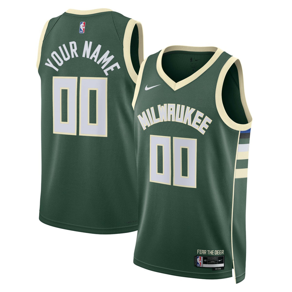 Milwaukee Bucks Unisex Swingman Custom Jersey Hunter Green Icon Edition