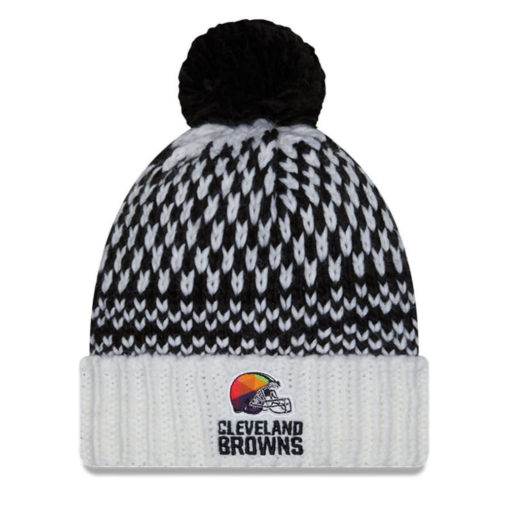 Cleveland Browns New Era Women's 2023 NFL Crucial Catch Cuffed Pom Knit Hat Black/White