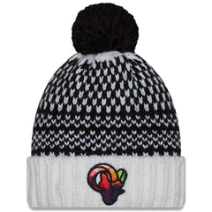 Los Angeles Rams New Era Women's 2023 NFL Crucial Catch Cuffed Pom Knit Hat Black/White