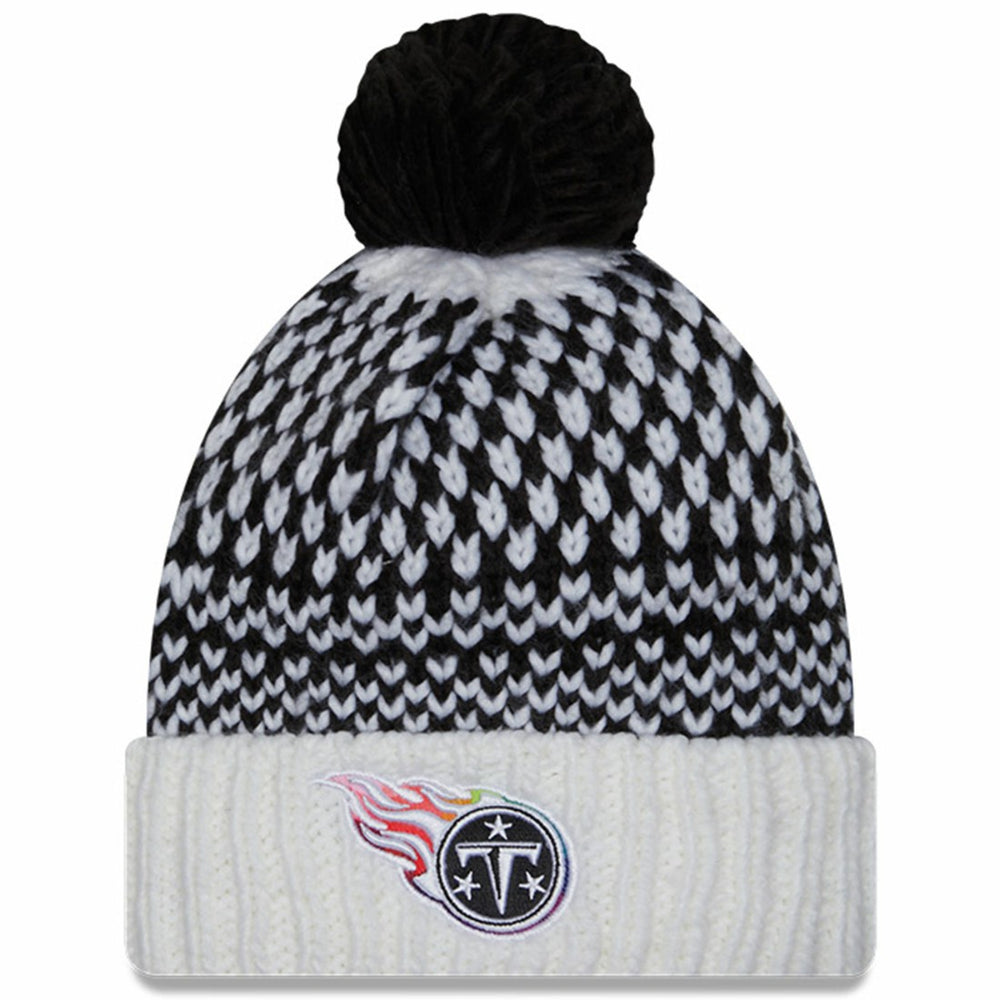 Tennessee Titans New Era Women's 2023 NFL Crucial Catch Cuffed Pom Knit Hat Black/White