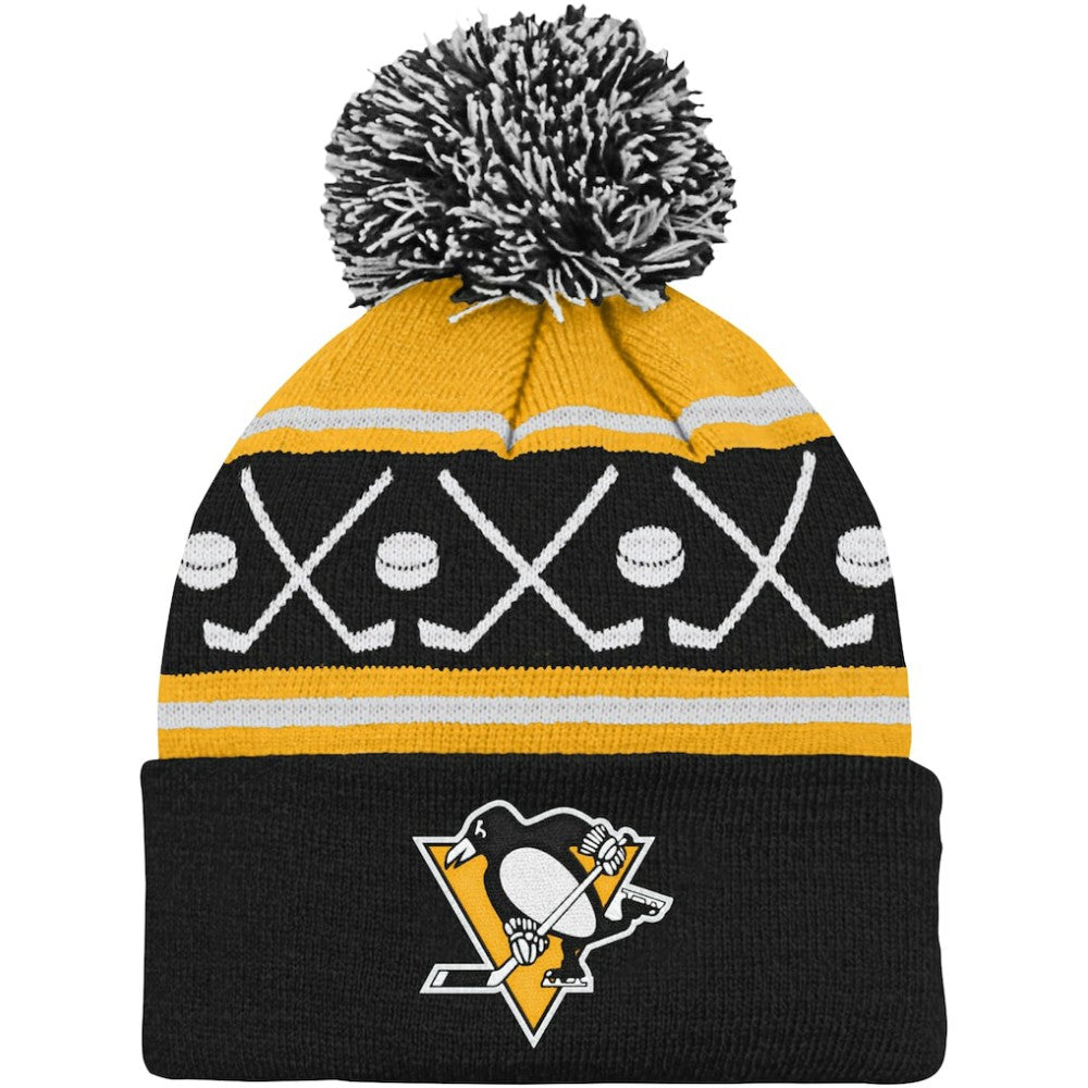 NHL Pittsburgh Penguins Preschool Faceoff Cuffed Knit Hat with Pom - Black