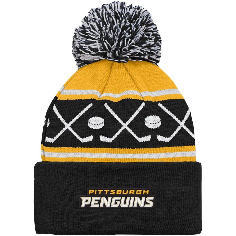 NHL Pittsburgh Penguins Preschool Faceoff Cuffed Knit Hat with Pom - Black