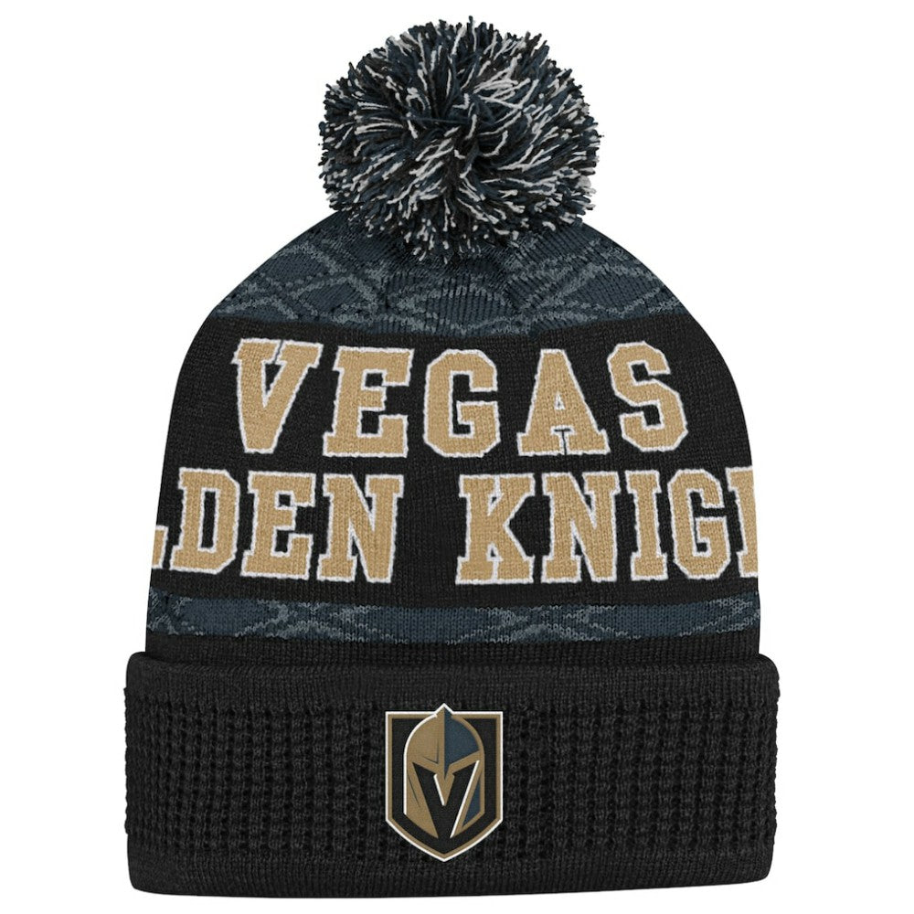 NHL Vegas Golden Knights Youth Puck Cuffed Knit Hat with Pom - Black