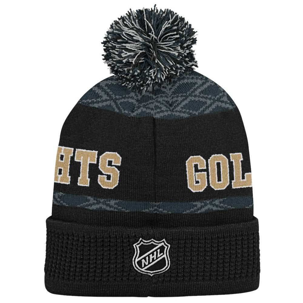 NHL Vegas Golden Knights Youth Puck Cuffed Knit Hat with Pom - Black