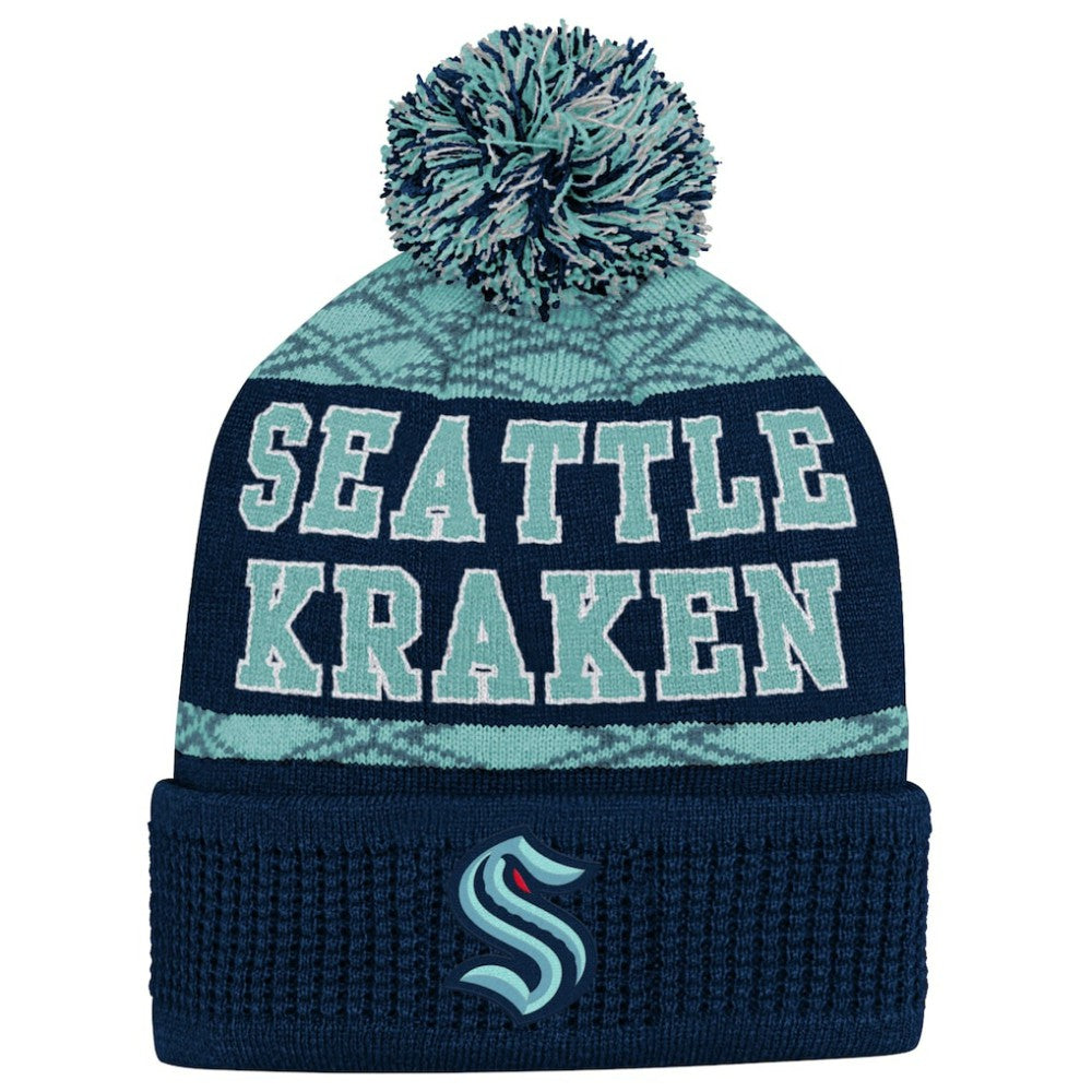 NHL Seattle Kraken Youth Puck Cuffed Knit Hat with Pom - Deep Sea Blue