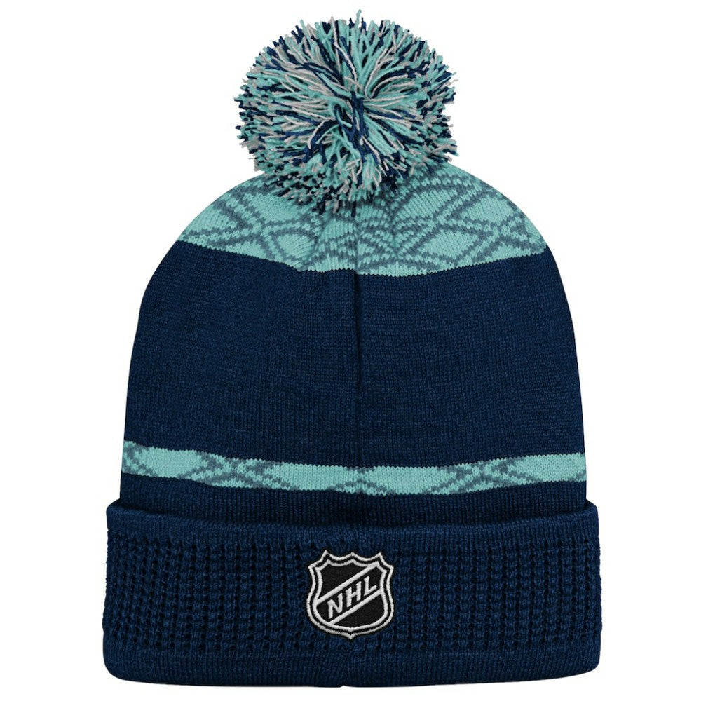NHL Seattle Kraken Youth Puck Cuffed Knit Hat with Pom - Deep Sea Blue