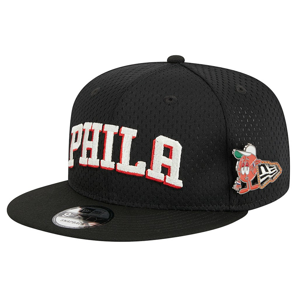 Philadelphia 76ers Post-Up Pin Mesh 9FIFTY Snapback Hat Black