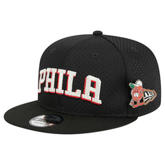 Philadelphia 76ers Post-Up Pin Mesh 9FIFTY Snapback Hat Black