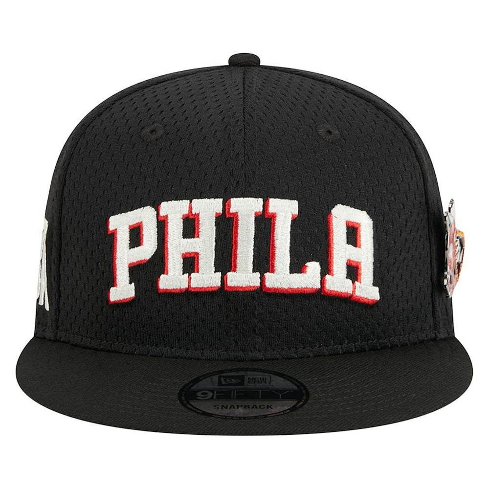 Philadelphia 76ers Post-Up Pin Mesh 9FIFTY Snapback Hat Black