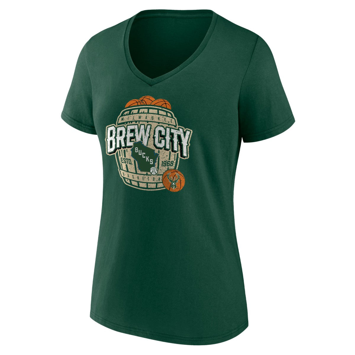 Milwaukee Bucks Women's Announcer V-Neck T-Shirt Hunter Green