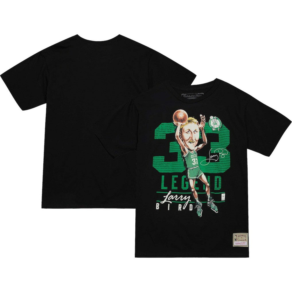 Larry Bird Boston Celtics Hardwood Classics Caricature T-Shirt Black