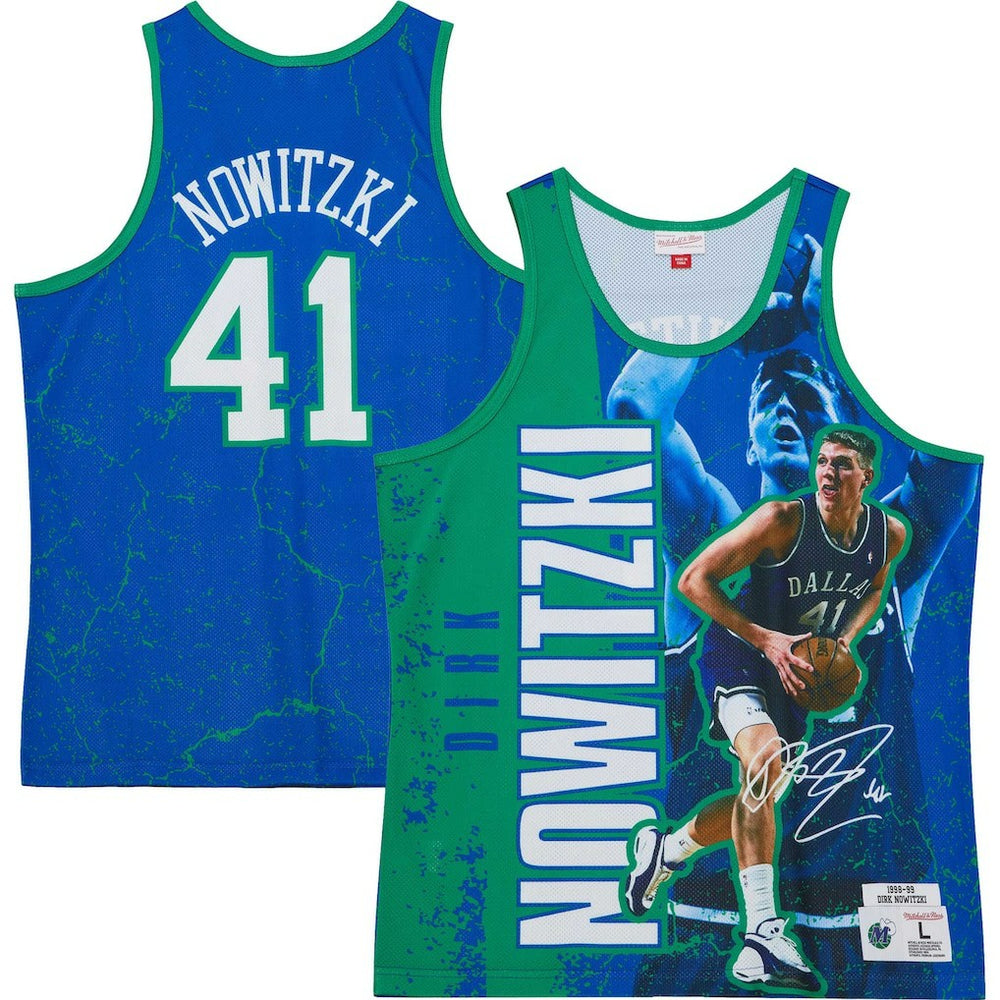 Dirk Nowitzki Dallas Mavericks Hardwood Classics Player Burst Tank Top Blue