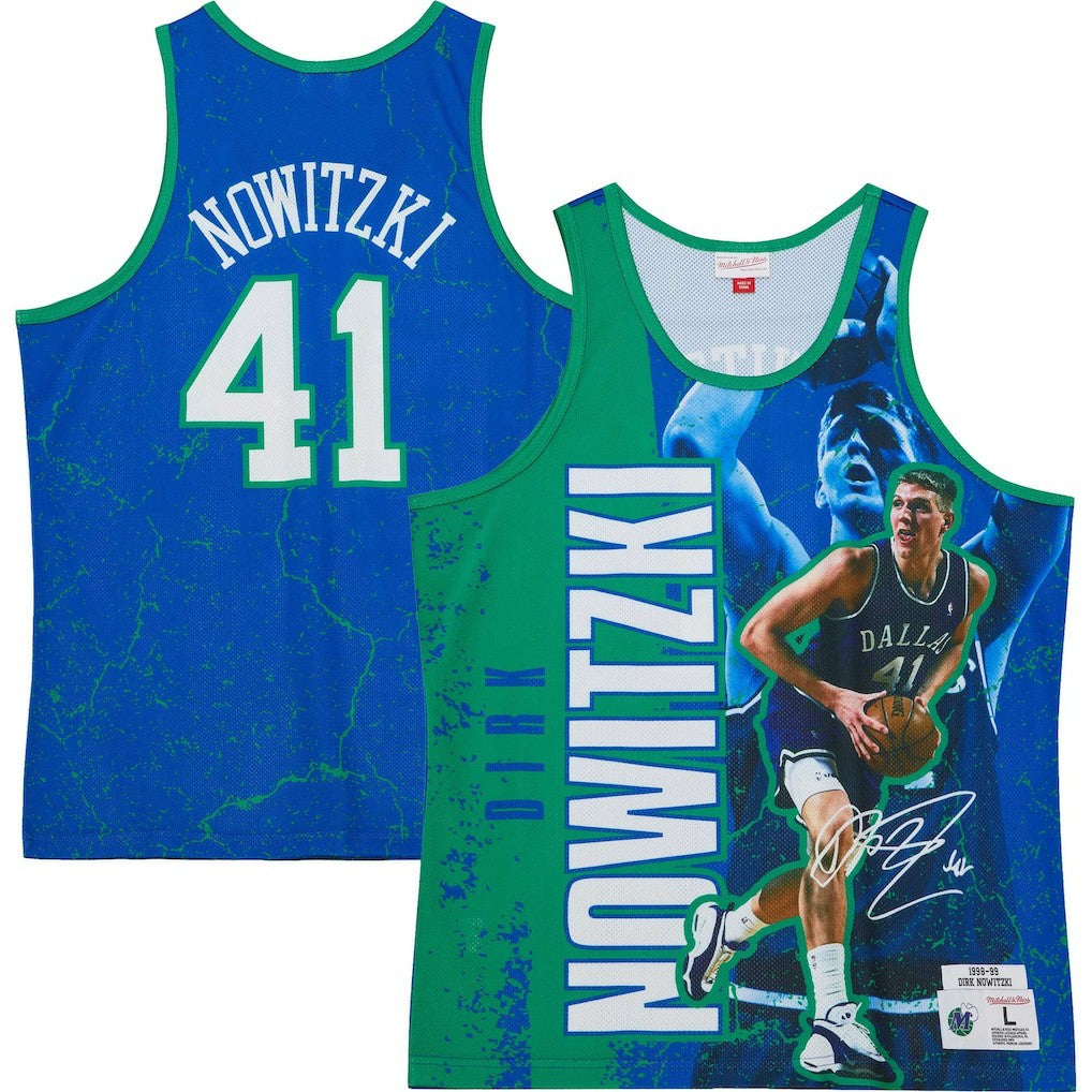 Dirk Nowitzki Dallas Mavericks Hardwood Classics Player Burst Tank Top Blue