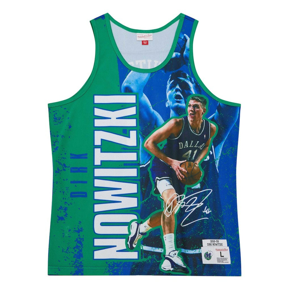 Dirk Nowitzki Dallas Mavericks Hardwood Classics Player Burst Tank Top Blue