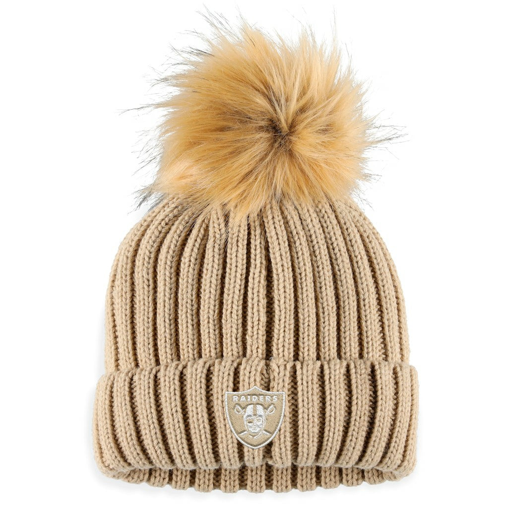 Las Vegas Raiders WEAR by Erin Andrews Women's Neutral Cuffed Knit Hat with Pom Natural