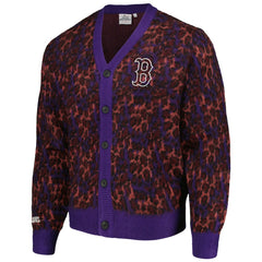 Boston Red Sox PLEASURES Cheetah Cardigan Button-Up Sweater - Purple
