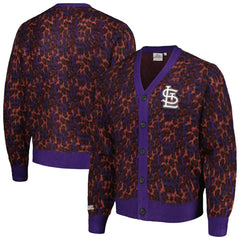 St. Louis Cardinals PLEASURES Cheetah Cardigan Button-Up Sweater - Purple