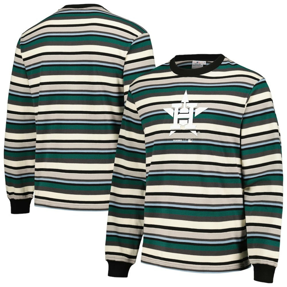 Houston Astros PLEASURES Ballpark Long Sleeve T-Shirt - Cream/Green T-shirts