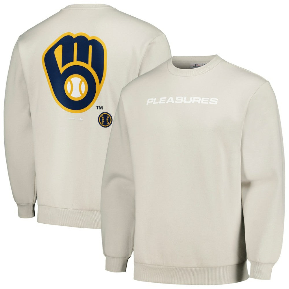 Milwaukee Brewers PLEASURES Ballpark Pullover Sweatshirt - Gray Pullover