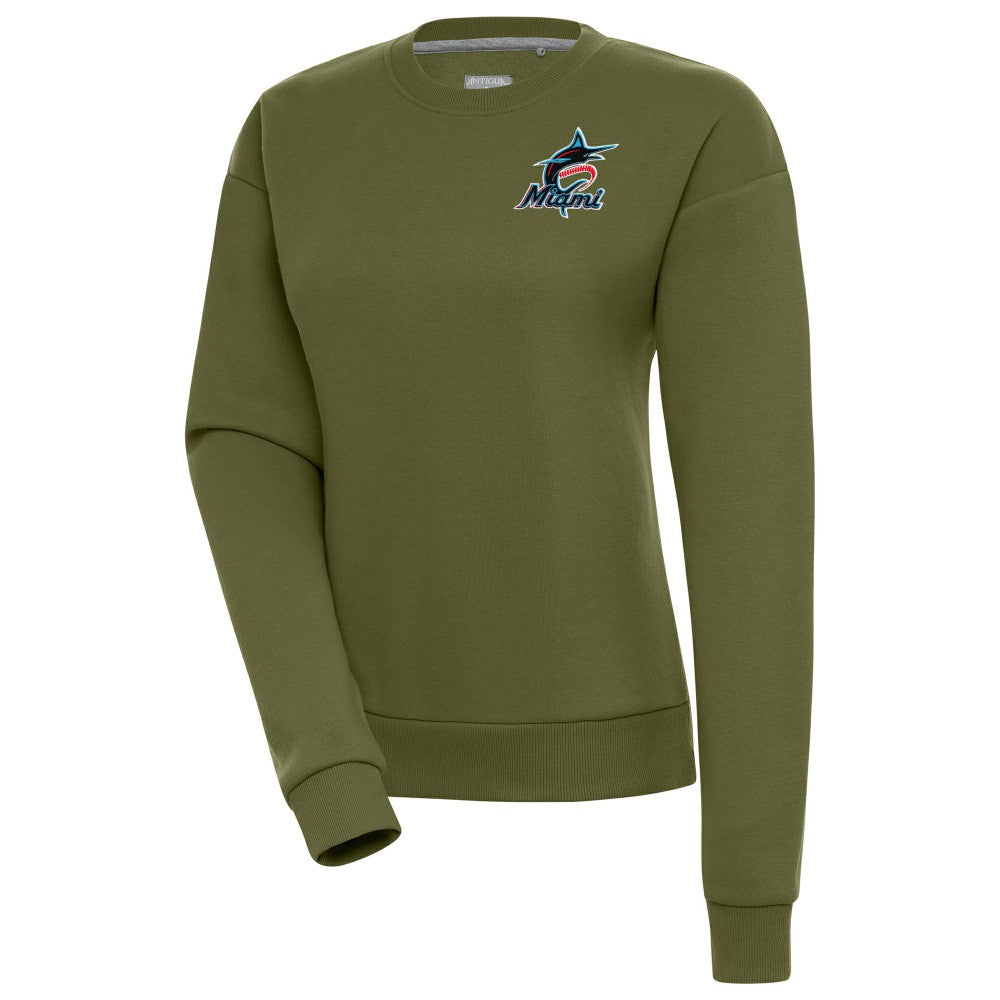Miami Marlins Antigua Women's Victory Pullover Sweatshirt - Olive Pullover