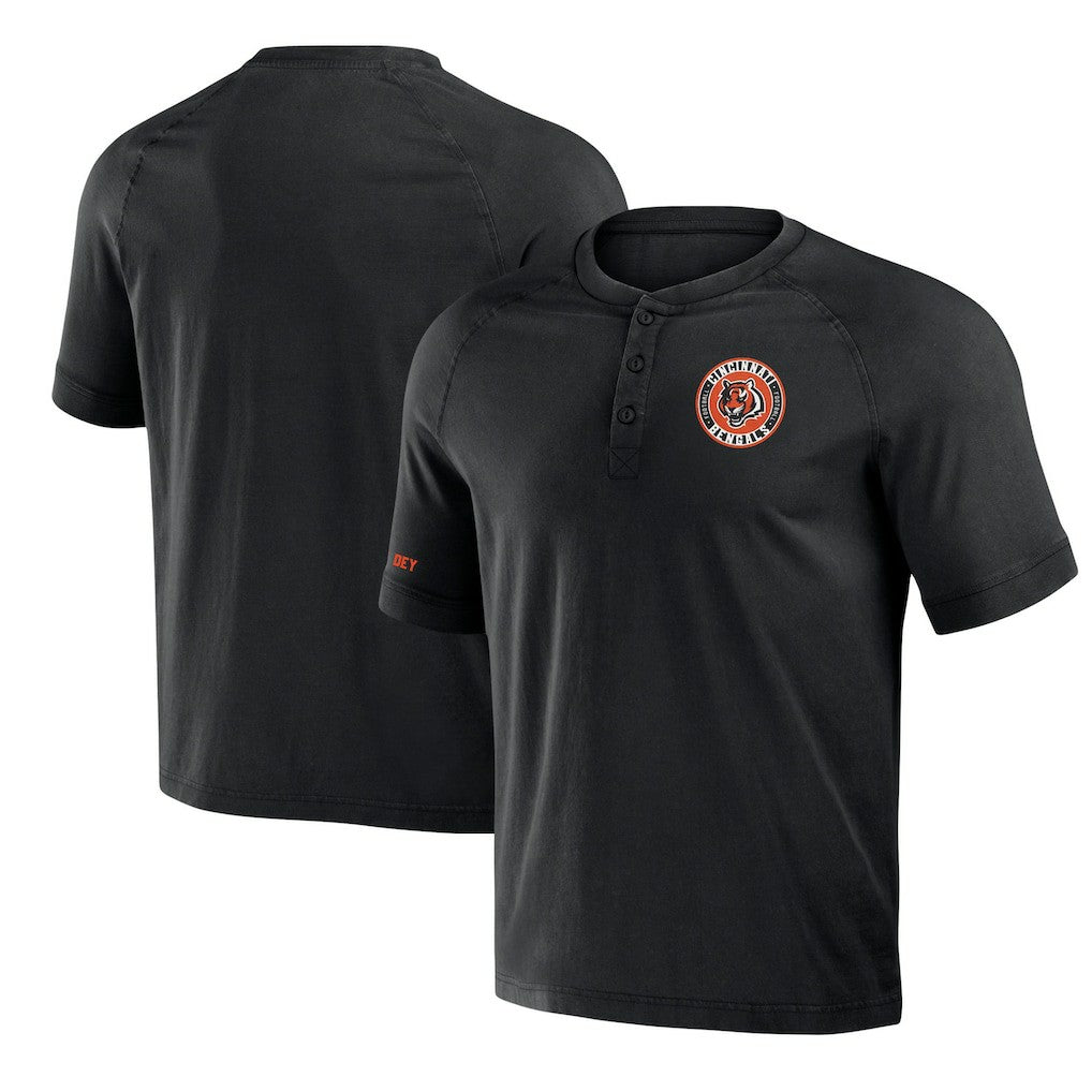 Cincinnati Bengals NFL x Darius Rucker Collection Washed Raglan Henley T-Shirt Black
