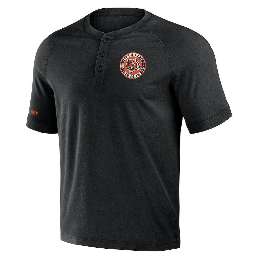 Cincinnati Bengals NFL x Darius Rucker Collection Washed Raglan Henley T-Shirt Black