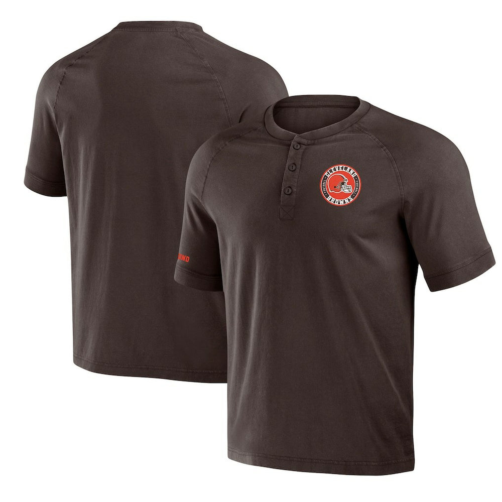Cleveland Browns NFL x Darius Rucker Collection Washed Raglan Henley T-Shirt Brown