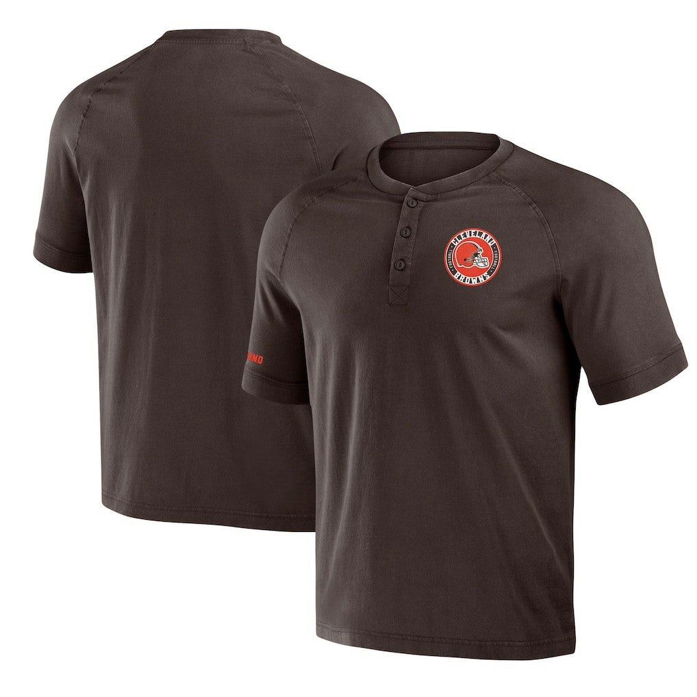 Cleveland Browns NFL x Darius Rucker Collection Washed Raglan Henley T-Shirt Brown