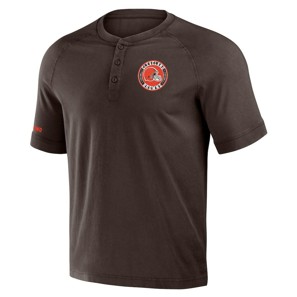 Cleveland Browns NFL x Darius Rucker Collection Washed Raglan Henley T-Shirt Brown