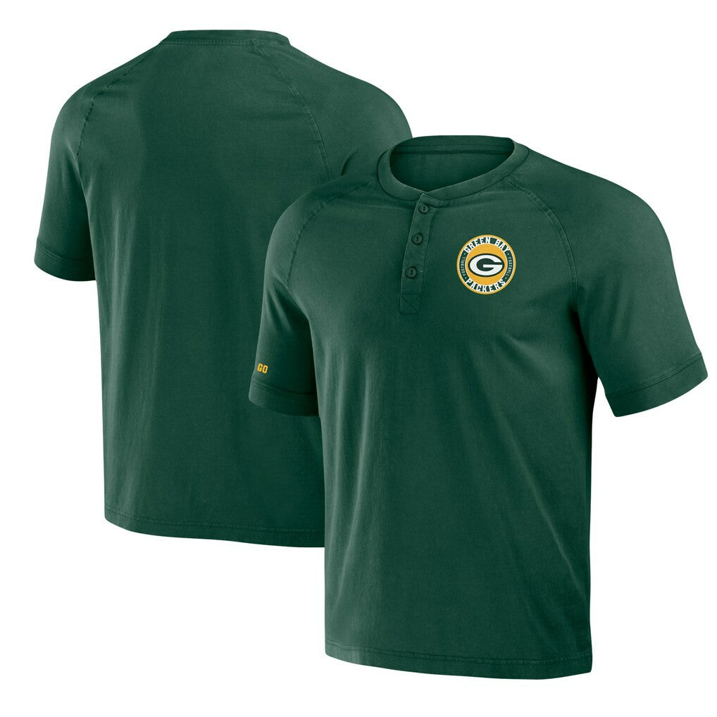 Green Bay Packers NFL x Darius Rucker Collection Washed Raglan Henley T-Shirt Green