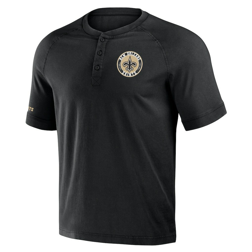 New Orleans Saints NFL x Darius Rucker Collection Washed Raglan Henley T-Shirt Black