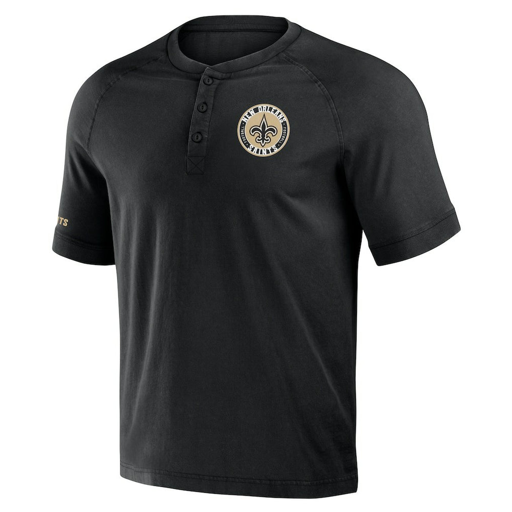 New Orleans Saints NFL x Darius Rucker Collection Washed Raglan Henley T-Shirt Black