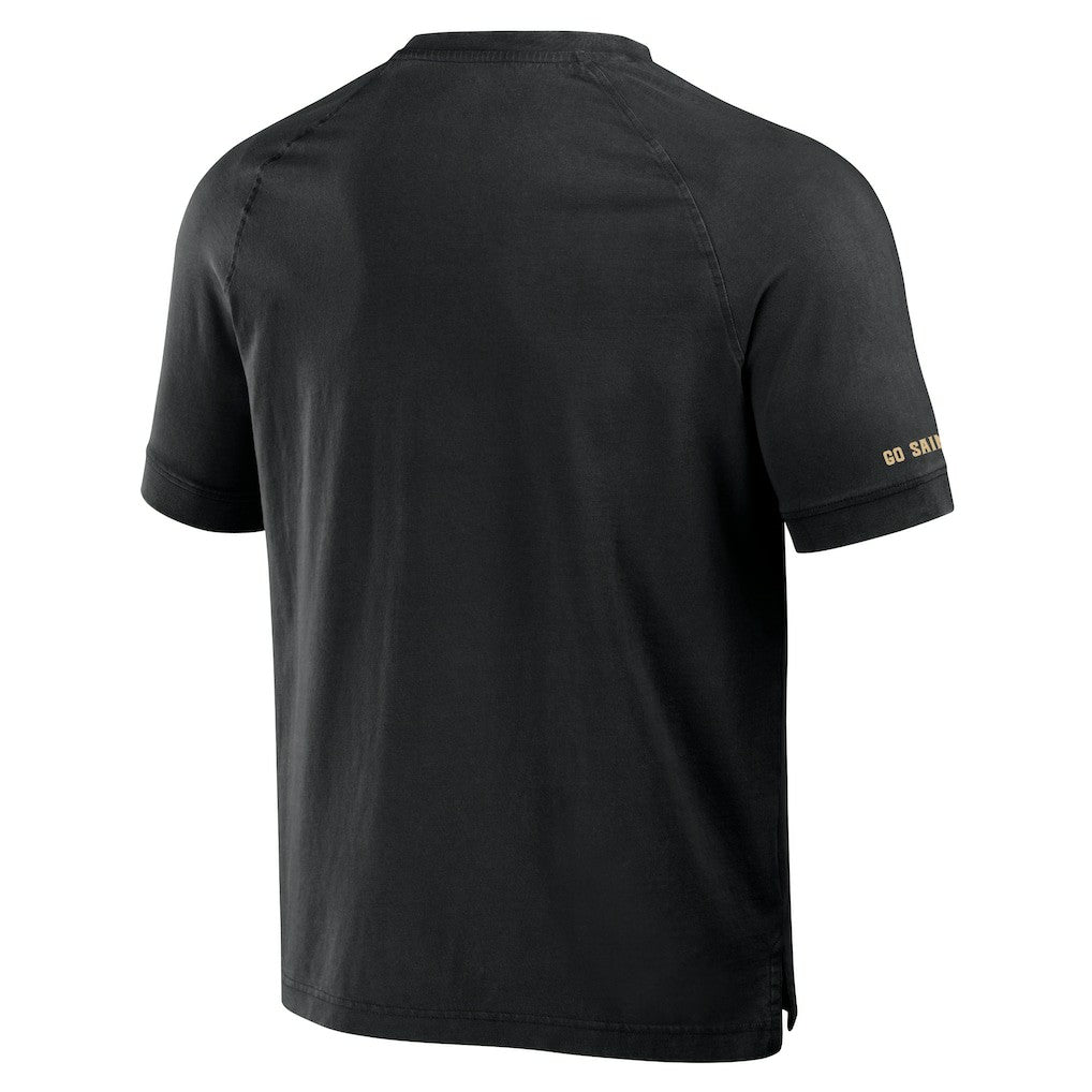 New Orleans Saints NFL x Darius Rucker Collection Washed Raglan Henley T-Shirt Black