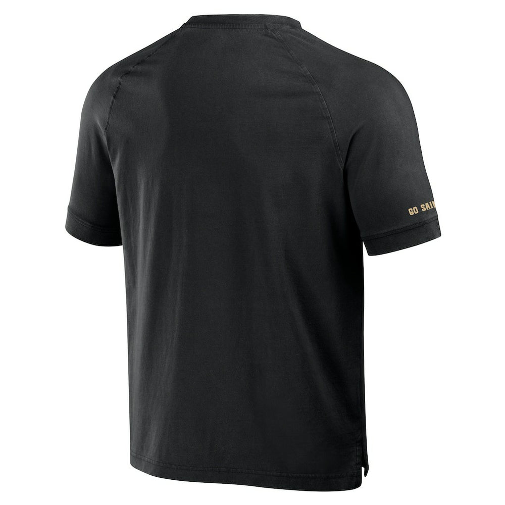 New Orleans Saints NFL x Darius Rucker Collection Washed Raglan Henley T-Shirt Black
