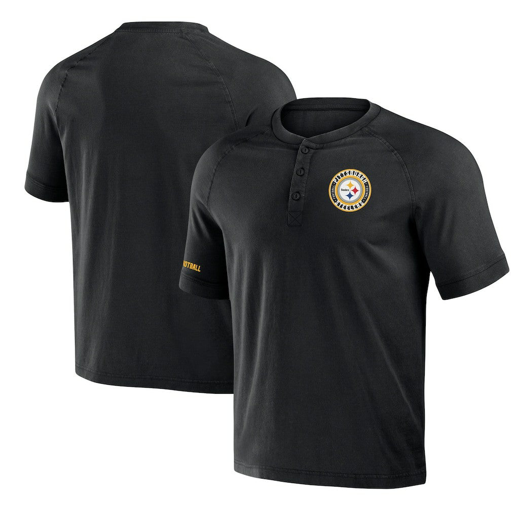 Pittsburgh Steelers NFL x Darius Rucker Collection Washed Raglan Henley T-Shirt Black