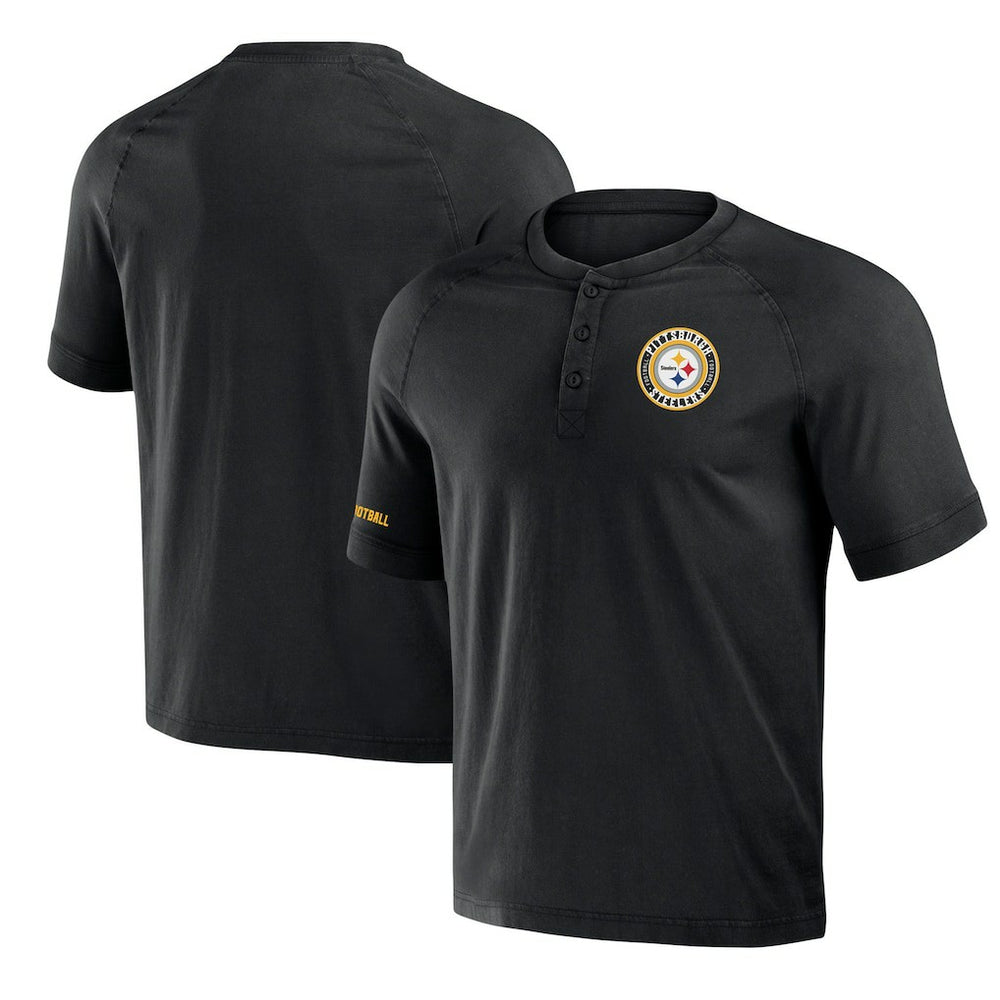 Pittsburgh Steelers NFL x Darius Rucker Collection Washed Raglan Henley T-Shirt Black