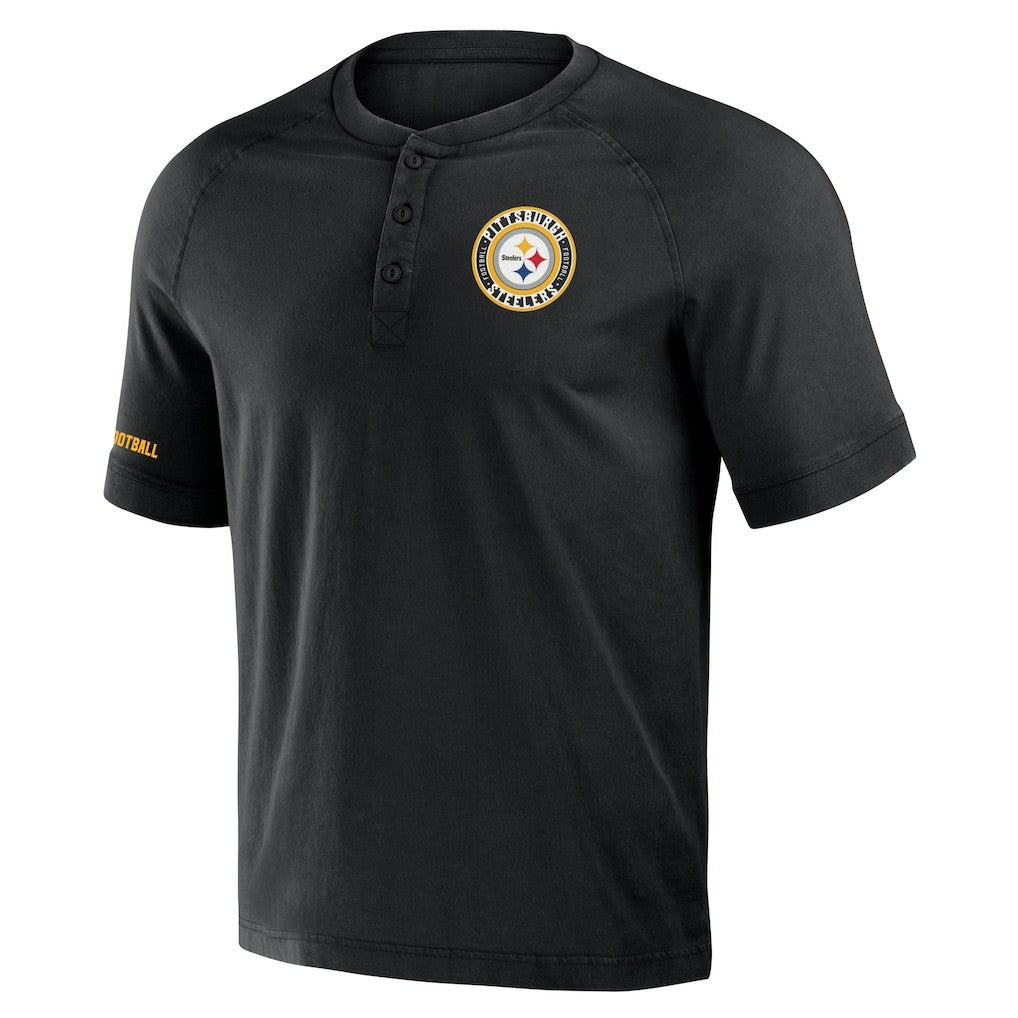 Pittsburgh Steelers NFL x Darius Rucker Collection Washed Raglan Henley T-Shirt Black
