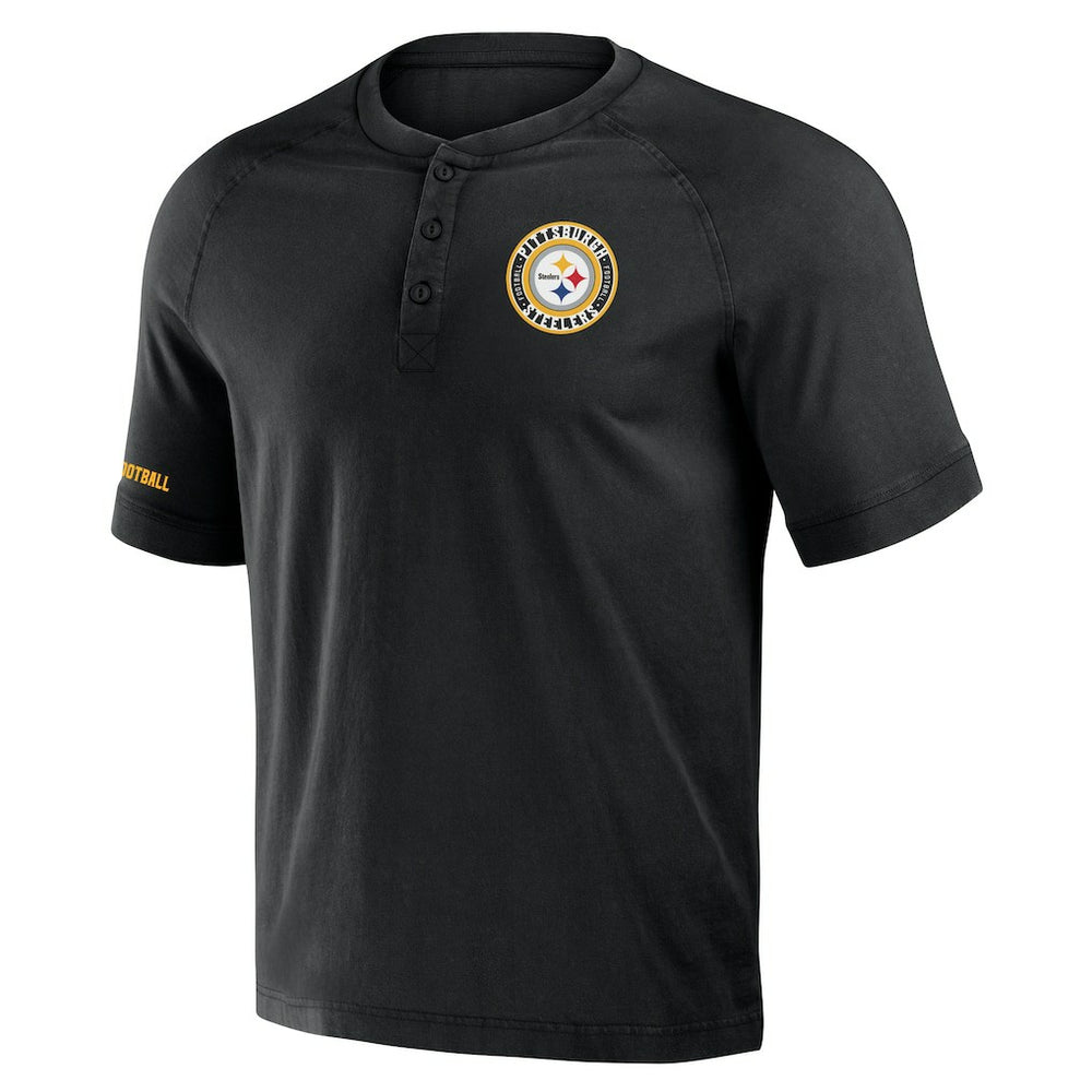Pittsburgh Steelers NFL x Darius Rucker Collection Washed Raglan Henley T-Shirt Black