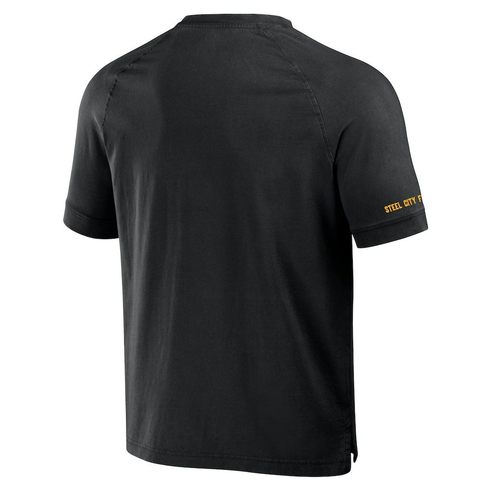 Pittsburgh Steelers NFL x Darius Rucker Collection Washed Raglan Henley T-Shirt Black
