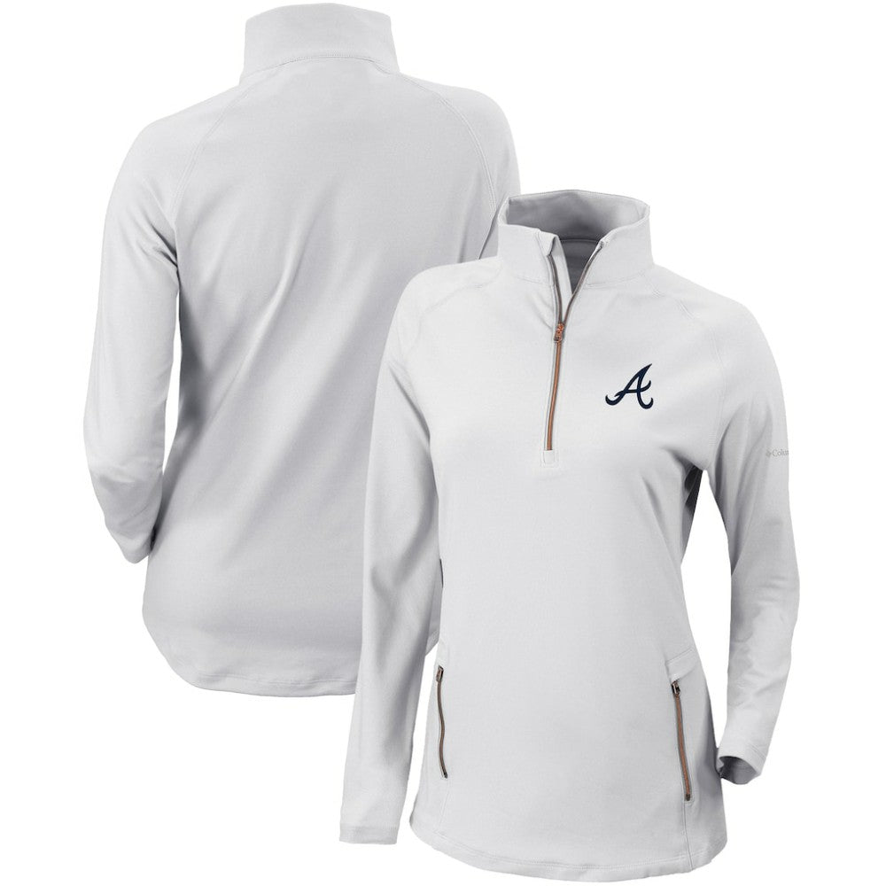 Atlanta Braves Columbia Women's Omni-Wick Outward Nine Quarter-Zip Pullover Top - White Pullover