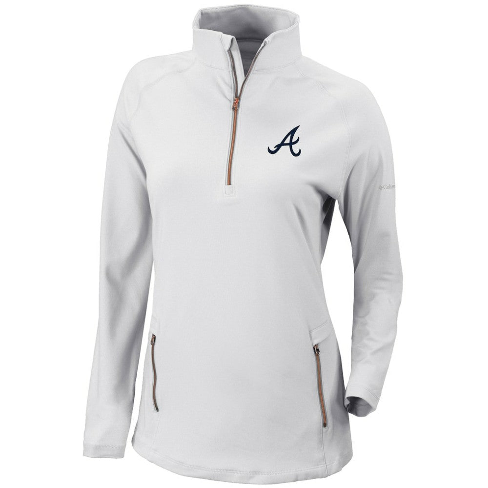 Atlanta Braves Columbia Women's Omni-Wick Outward Nine Quarter-Zip Pullover Top - White Pullover