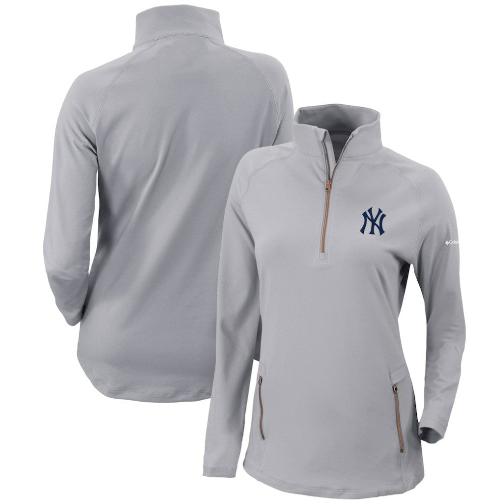 New York Yankees Columbia Women's Omni-Wick Outward Nine Quarter-Zip Pullover Top - Gray Pullover