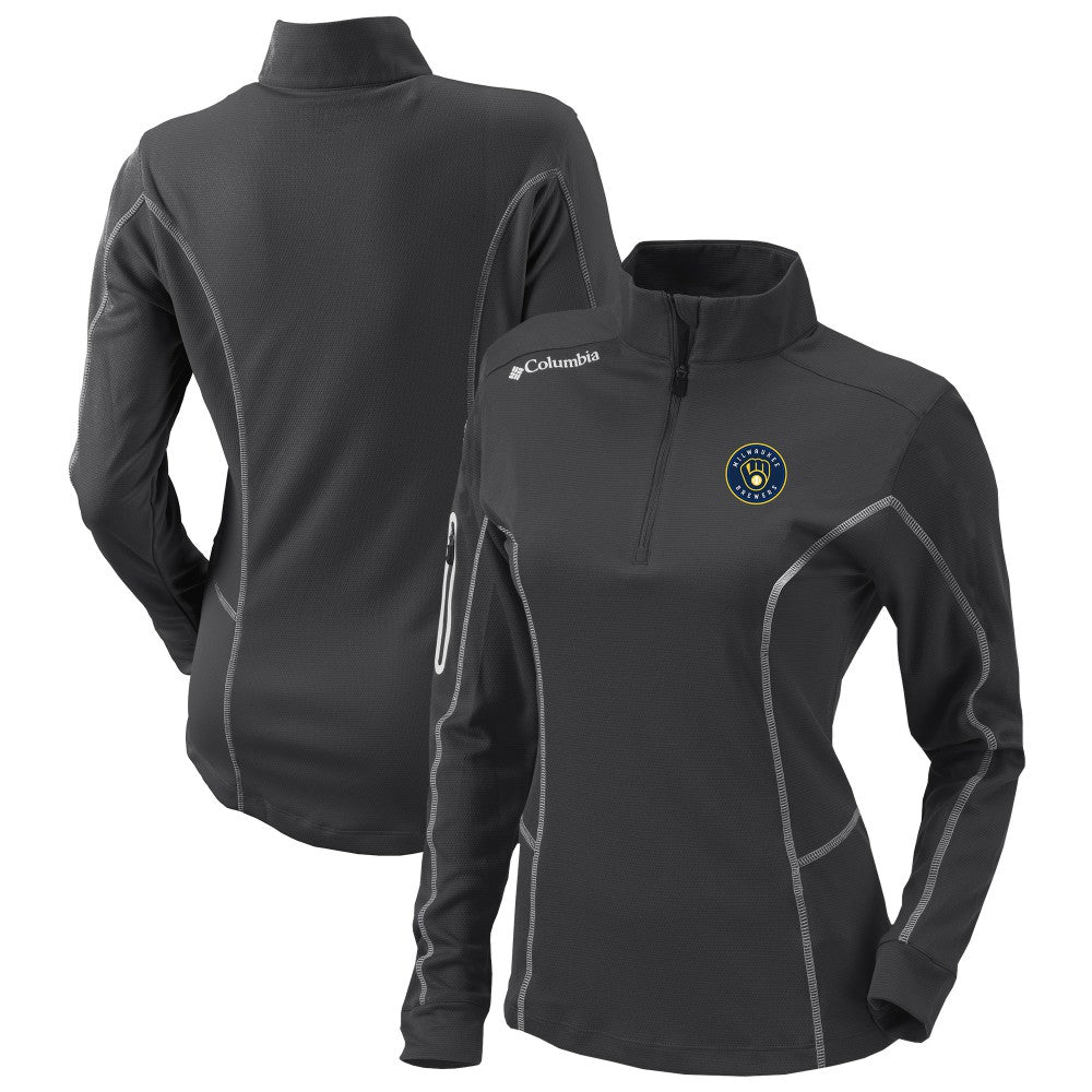 Milwaukee Brewers Columbia Women's Omni-Wick Shotgun Quarter-Zip Pullover Top - Charcoal Pullover